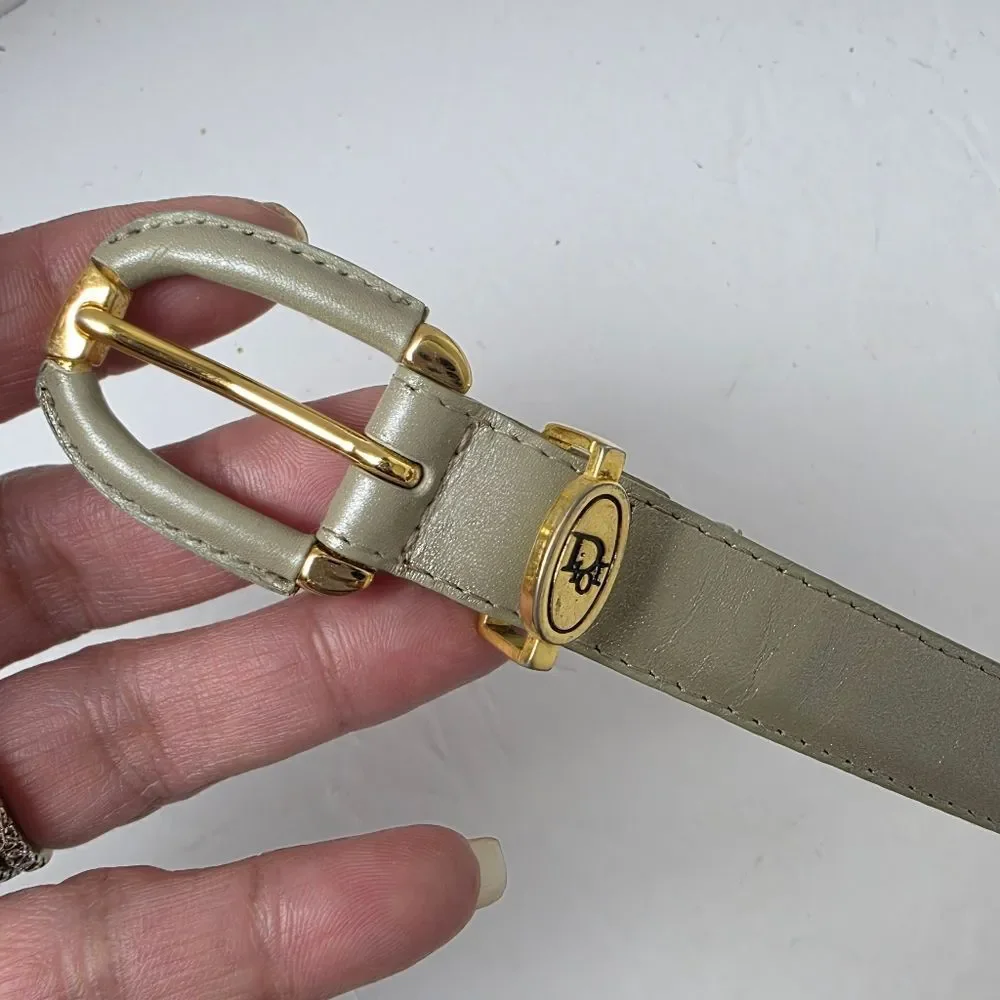 Christian Dior Vintage Saddle Leather Waist Belt Light Green Size 100